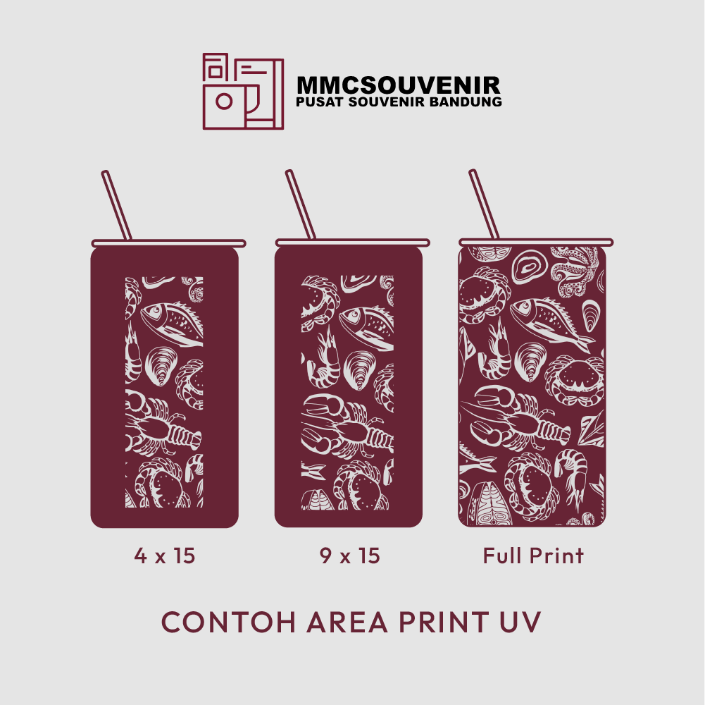panduan area cetak print UV tumbler Americano
