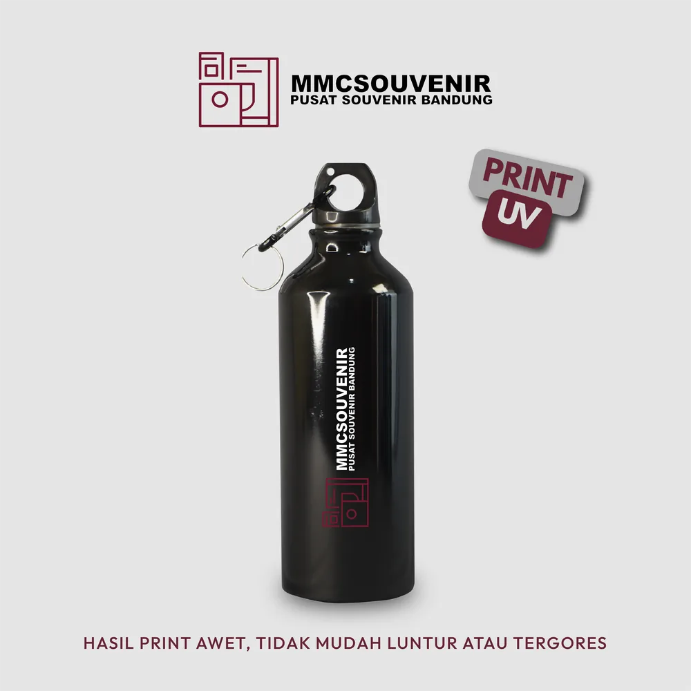 Contoh hasil Print UV logo warna di tumbler Sport Carabiner custom Bandung