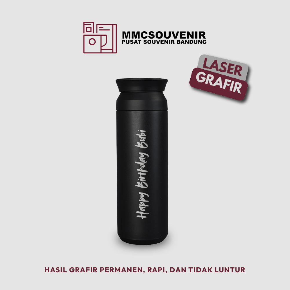 contoh hasil laser grafir pada tumbler Japan Datar