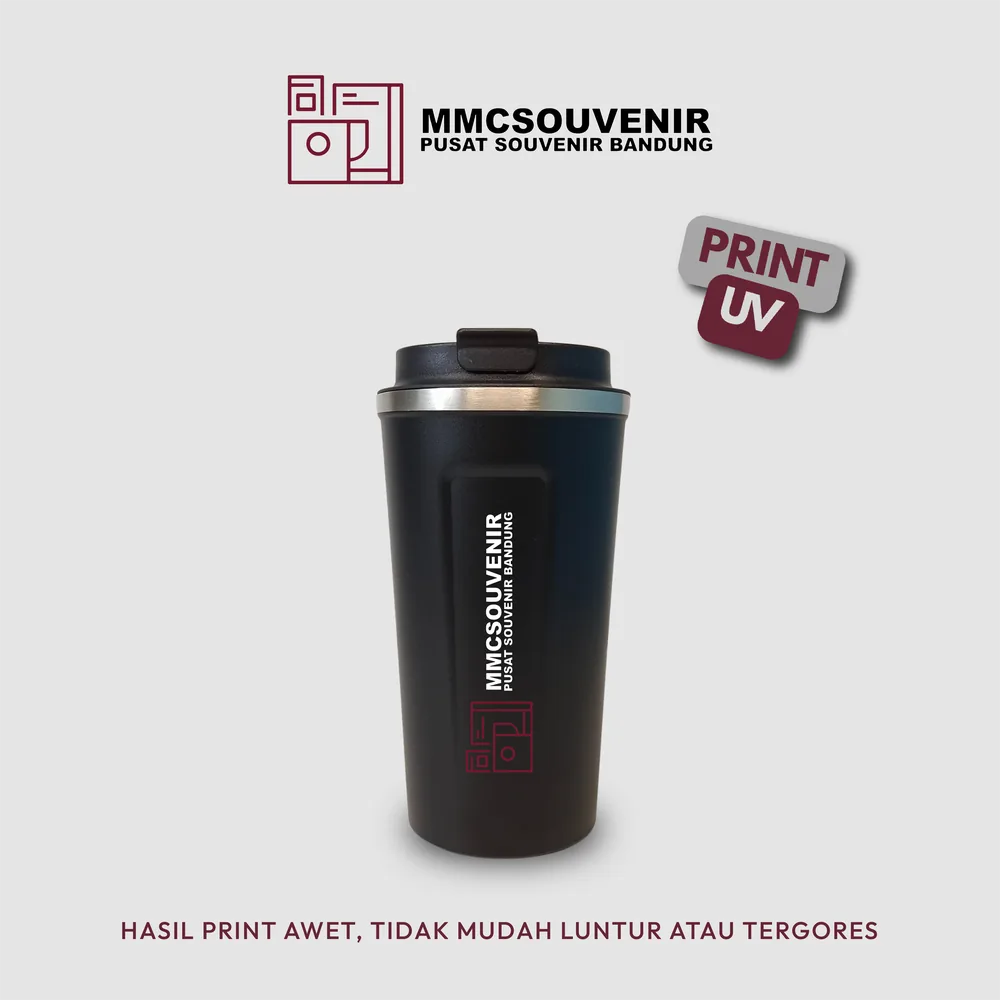 Contoh hasil Print UV logo warna di tumbler Coffee 510 custom Bandung