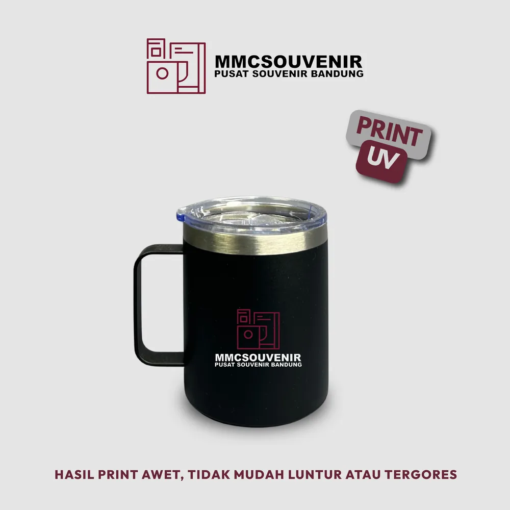 Contoh hasil Print UV logo warna di tumbler Office custom Bandung