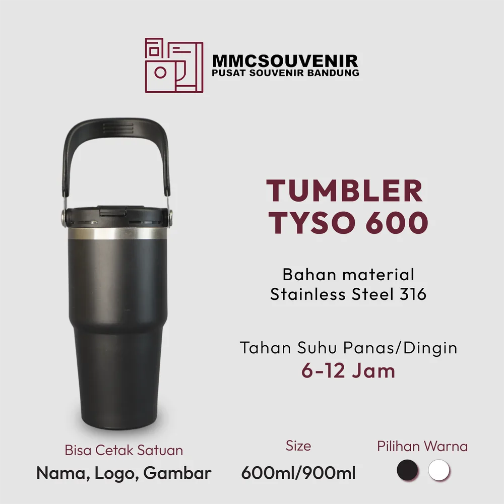 Tumbler custom Tyso 600 Bandung, souvenir tumbler stainless custom logo
