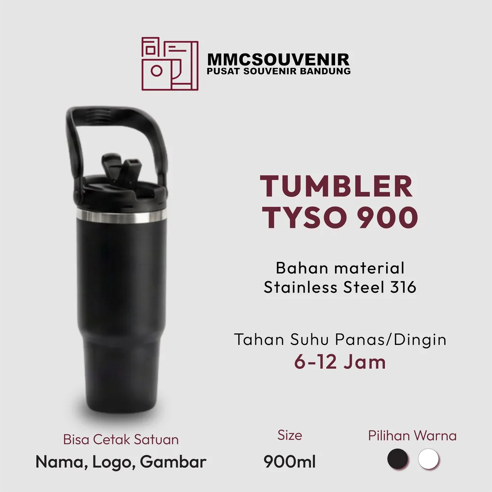 Tumbler custom Tyso 900 Bandung, souvenir tumbler stainless custom logo